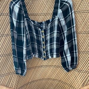 American Eagle Outfitters Black and White Plaid Blouse